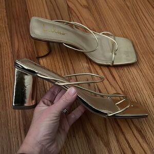 Lulu's gold Jocelynn heels 9 strappy